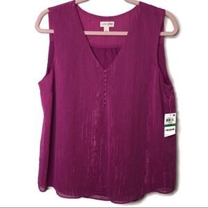 Maison Jules V Neck Sleeveless Blouse with buttons